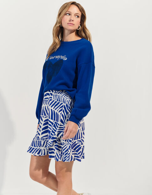 JERKA - Jupe bleue imprimé patchwork feuilles  - One Step