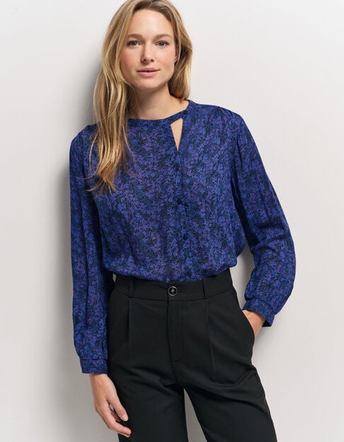 CHARLEY - Blouse marine imprim&eacute; floral pois - One Step