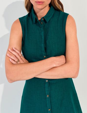 RECIFE - Robe chemise longue verte lin certifi&eacute; surteint -4