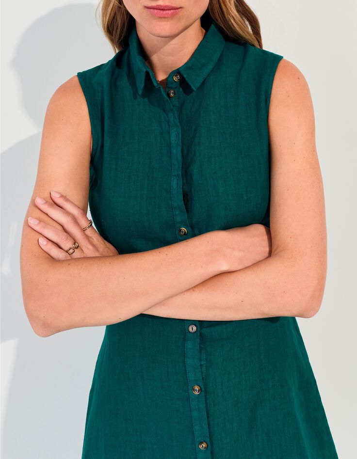 RECIFE - Robe chemise longue verte lin certifi&eacute; surteint -4