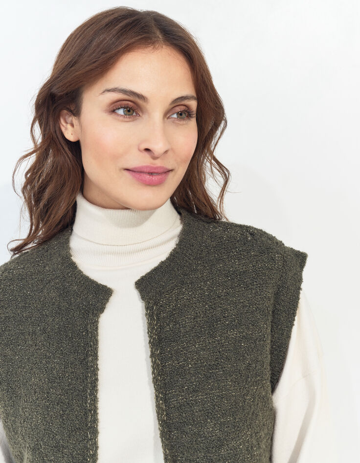 TESSA - Cardigan kaki sans manches tricot lurex-2