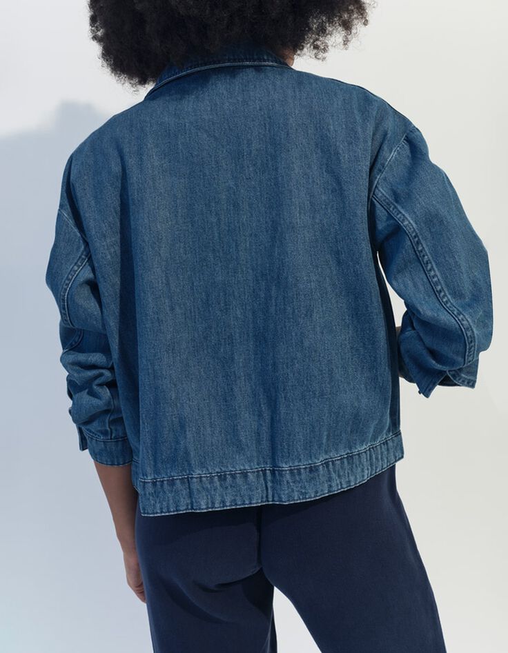 DANILO - Veste en jean bleu oversize poches poitrine-2
