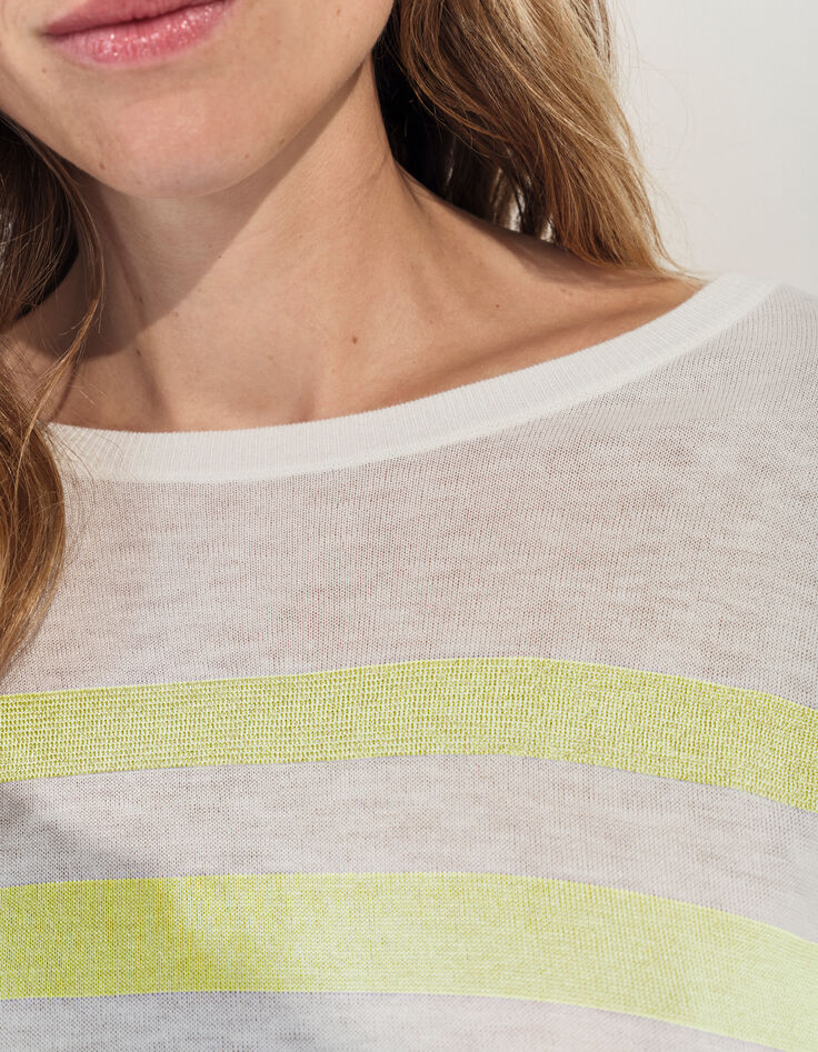 TZAR - Pull &eacute;cru coton bio ray&eacute; jaune danseuse au dos-4