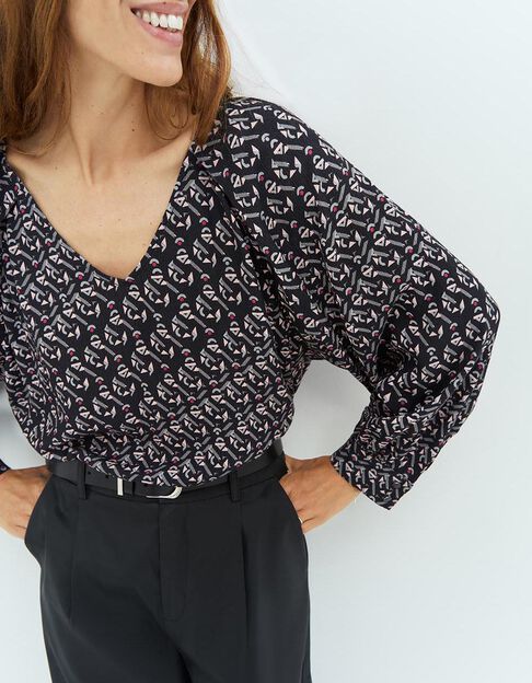 CASAL - Blouse grise à imprimé arty graphique - One Step