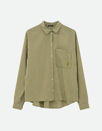 CELESTE - Chemise verte à motif fines rayures-6