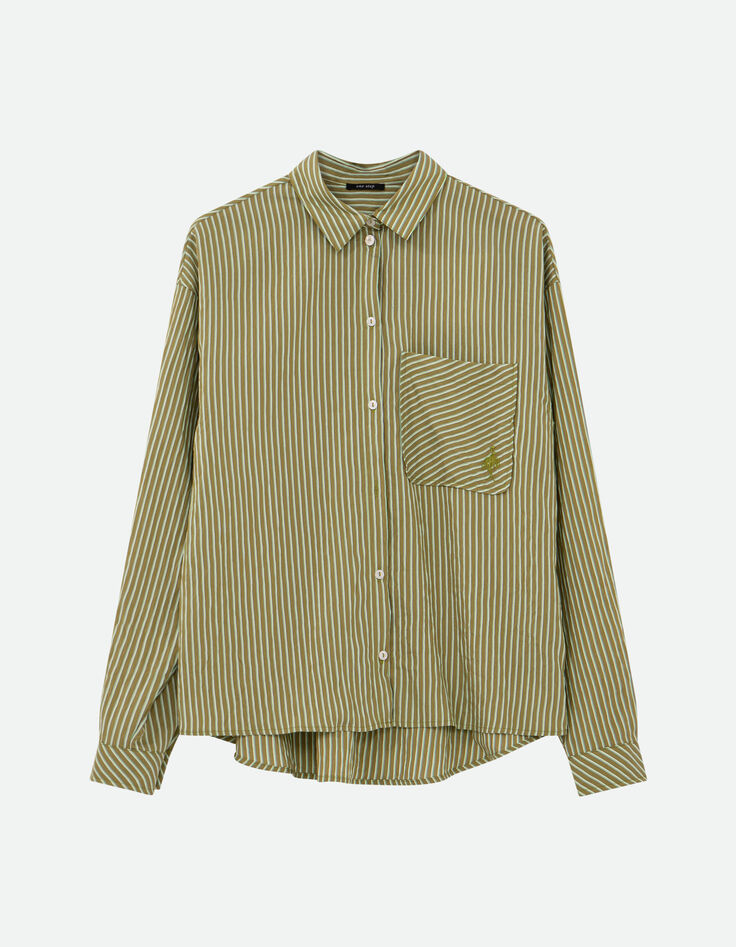 CELESTE - Chemise verte à motif fines rayures-6