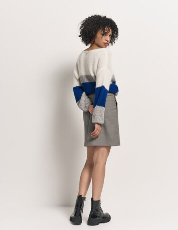 TIARA - Pull bleu tricot effet rayures color block-3 TIARA - Pull bleu tricot effet rayures color block-3