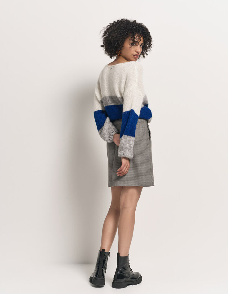 TIARA - Pull bleu tricot effet rayures color block-3 TIARA - Pull bleu tricot effet rayures color block-3