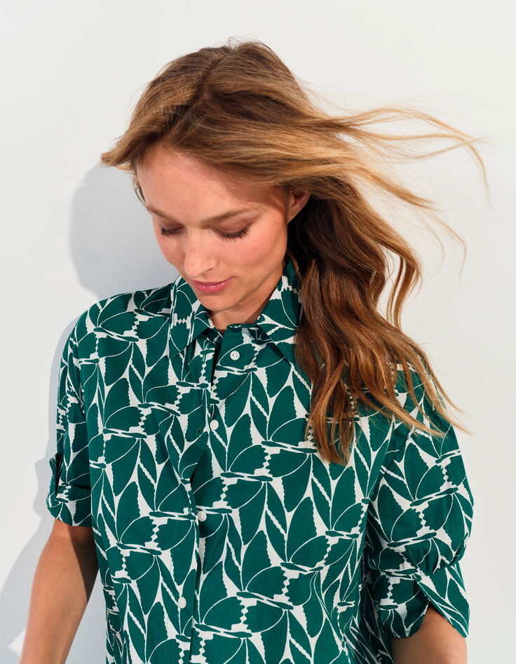 REACH - Robe chemise verte imprimé feuillage arty -4