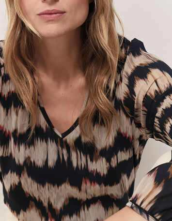 CASILDA - Blouse chocolat à imprimé rayures arty-4 CASILDA - Blouse chocolat à imprimé rayures arty-4