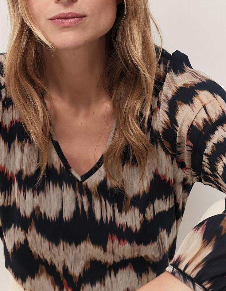 CASILDA - Blouse chocolat à imprimé rayures arty-4 CASILDA - Blouse chocolat à imprimé rayures arty-4