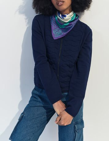 MARINO - Cardigan bleu coton bio zipp&eacute; maille matelass&eacute;e -1