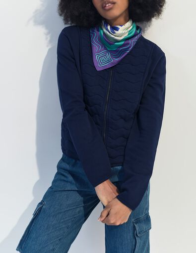 MARINO - Cardigan bleu coton bio zipp&eacute; maille matelass&eacute;e  - One Step