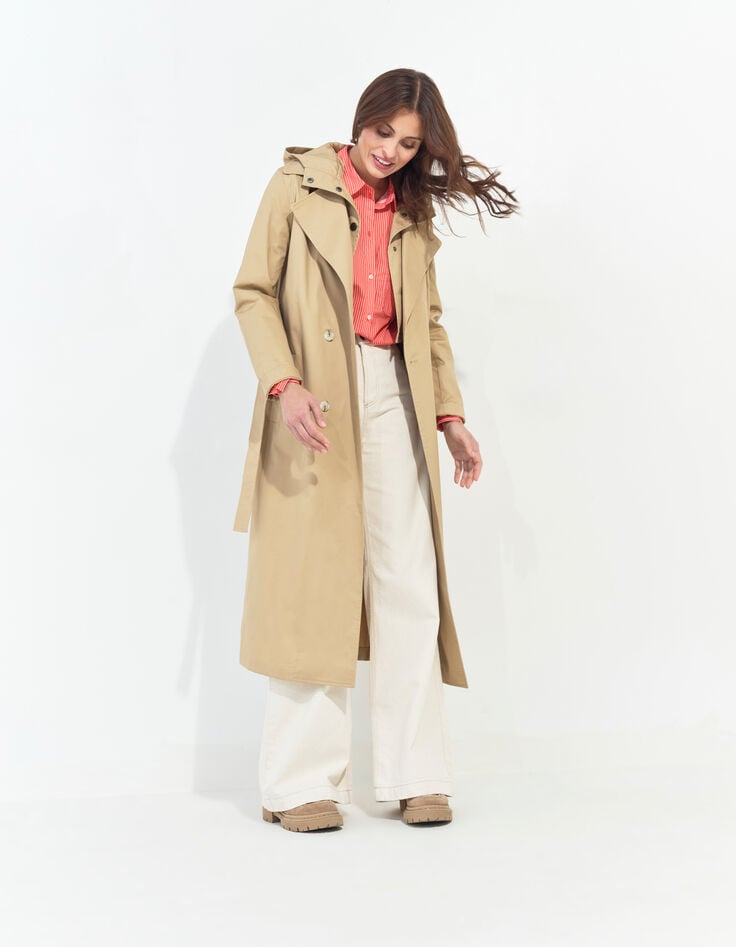 DAYLA - Trench beige coton bio capuche amovible -7