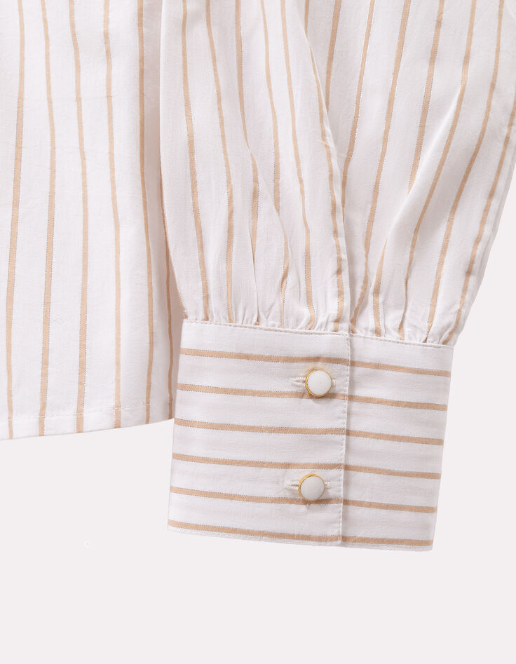 CAYCE - Blouse blanche motif rayures beige -4 CAYCE - Blouse blanche motif rayures beige -4