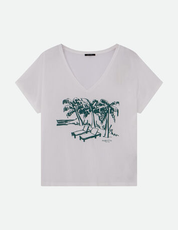 MAGIC- T-shirt blanc coton bio crayonné bord de plage -4