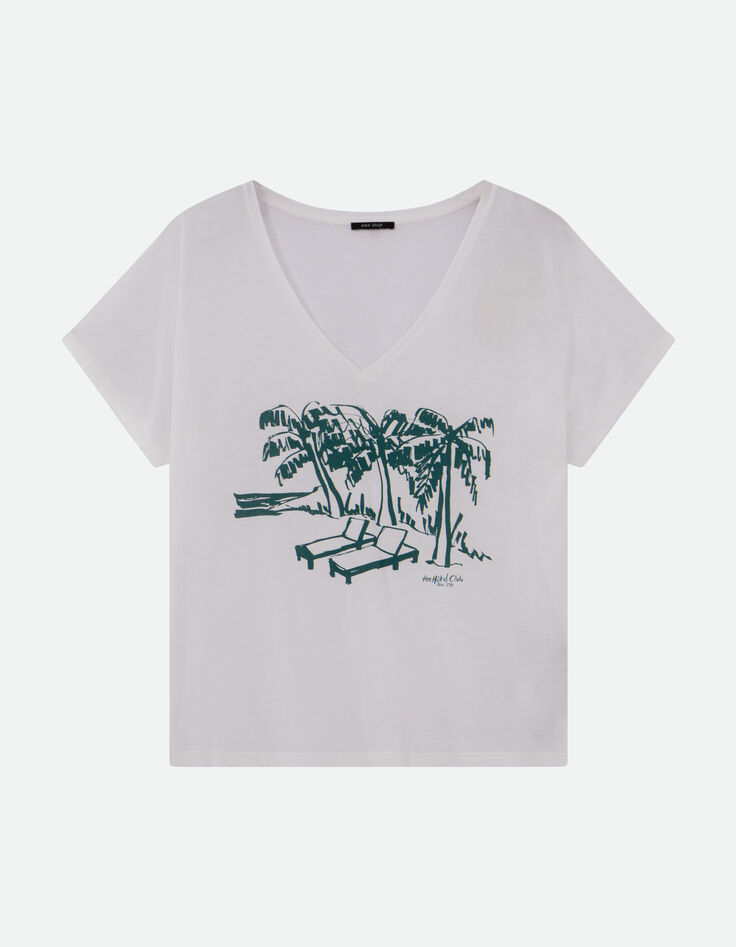 MAGIC- T-shirt blanc coton bio crayonné bord de plage -4
