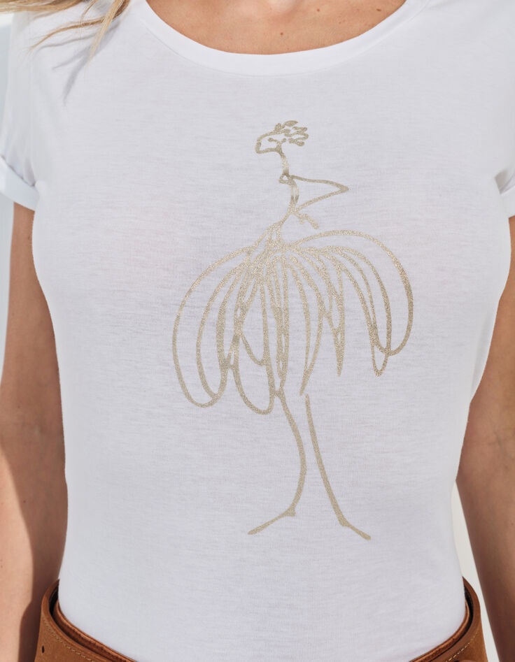 MADIE - T-shirt blanc coton bio danseuse dor&eacute; -4
