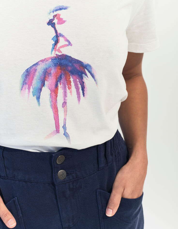 MADIE - T-shirt blanc coton bio danseuse aquarelle -3