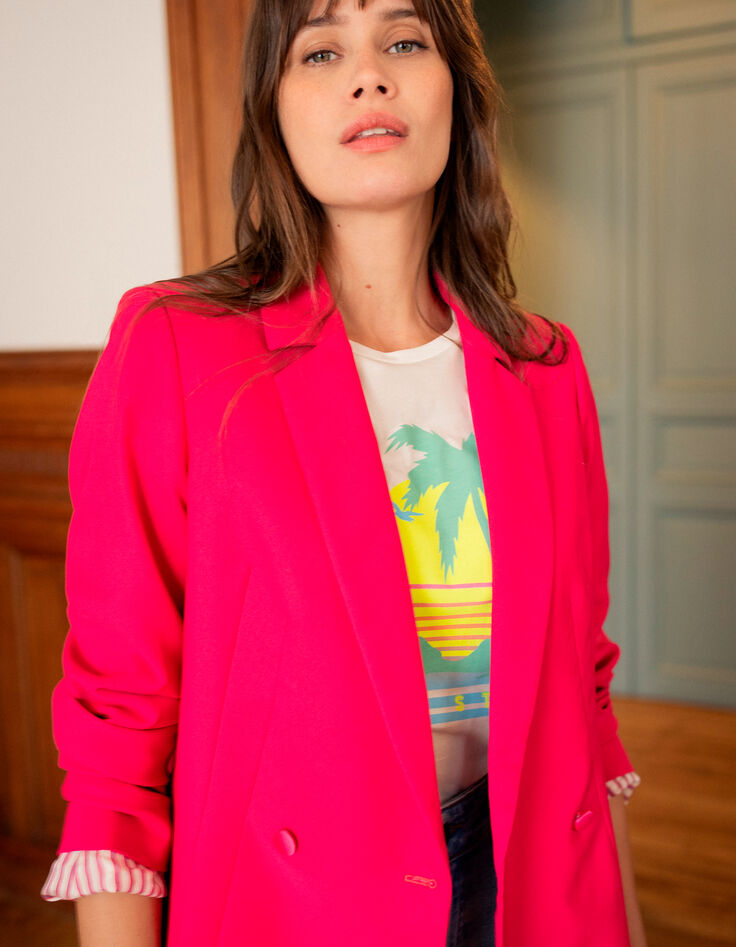 VILA - Veste de costume croisée rose -5