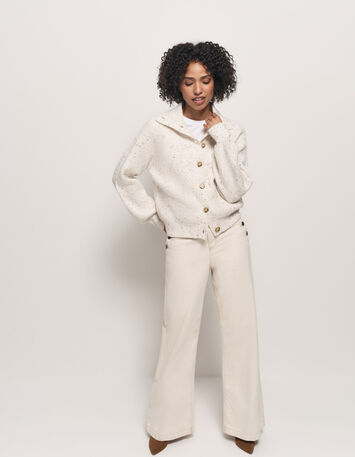 TSUGA - Cardigan écru tricot doupions multico col châle-6