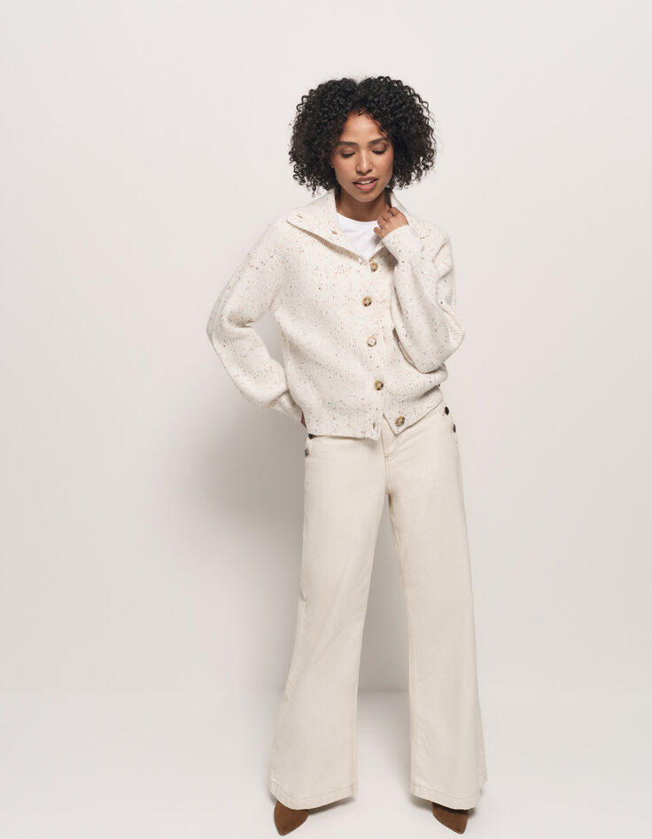 TSUGA - Cardigan écru tricot doupions multico col châle-6 TSUGA - Cardigan écru tricot doupions multico col châle-6