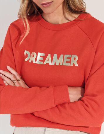 MURILO - Sweat orange coton bio message m&eacute;tallis&eacute; -2