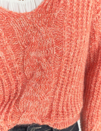 TIAGO - Pull orange tricot r&eacute;versible devant/dos -2