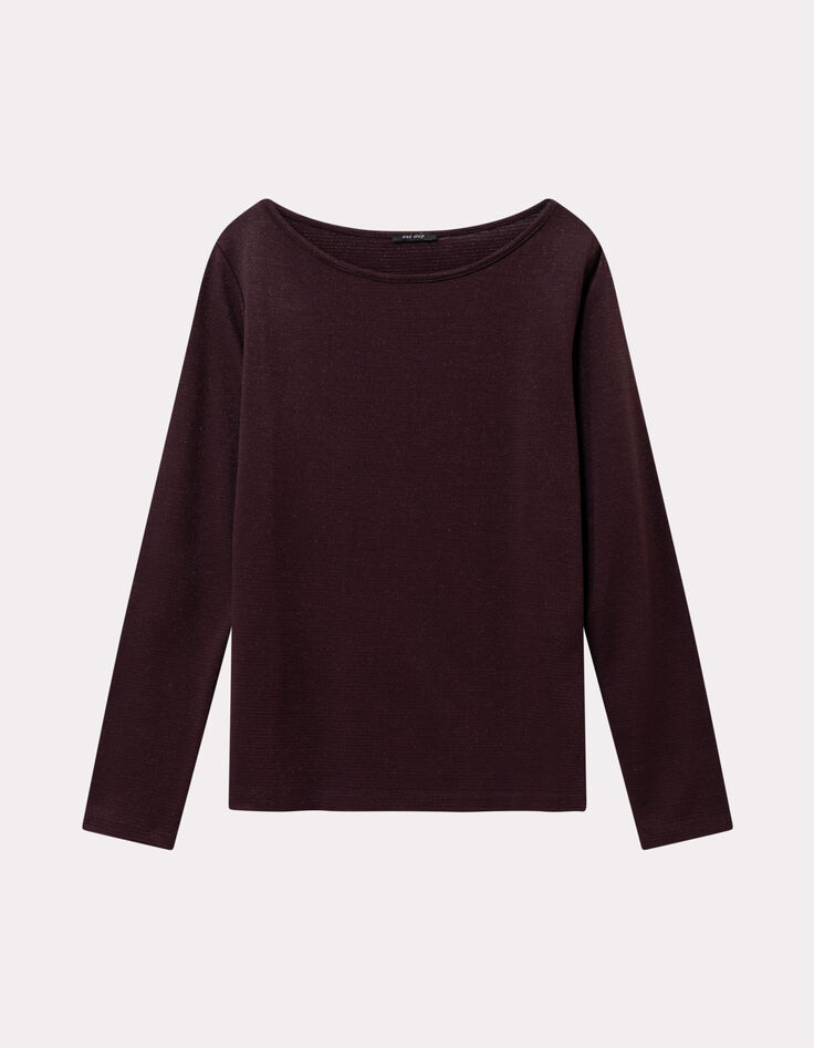 MAFALDINA - T-shirt marron fines rayures pailletées-1