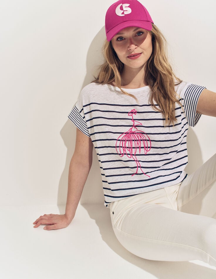 MOLLY- T-shirt blanc rayures marine et danseuse-1 MOLLY- T-shirt blanc rayures marine et danseuse-1