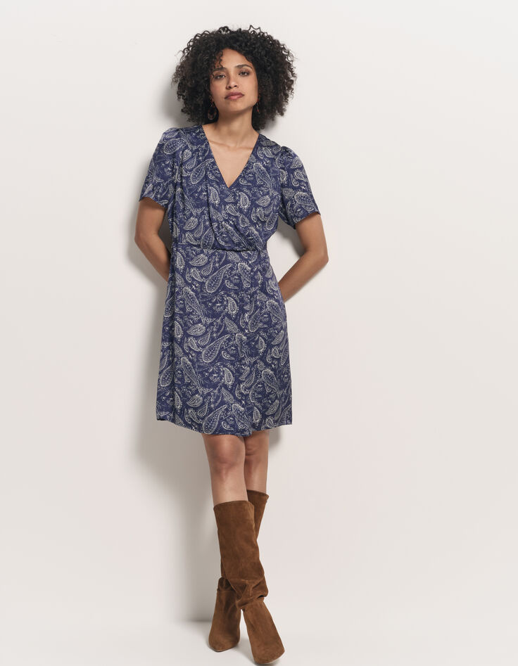 RIANE - Robe bleue Lenzing™ Ecovero™ cachemire effet drapé-6
