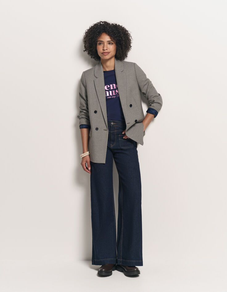 MANIA - T-shirt bleu marine coton bio message rose-6