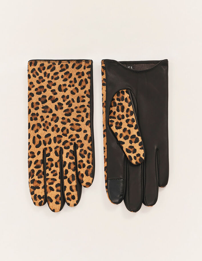 Gants Courts Résille Beige Avec Motif Léopard, Tulle Et Satin - Taille Unique, Neuf