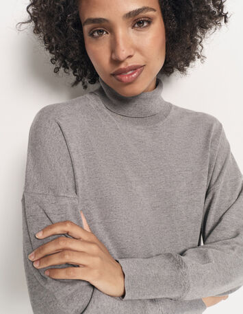 TANAKA - Pull gris tricot fin à col roulé-5