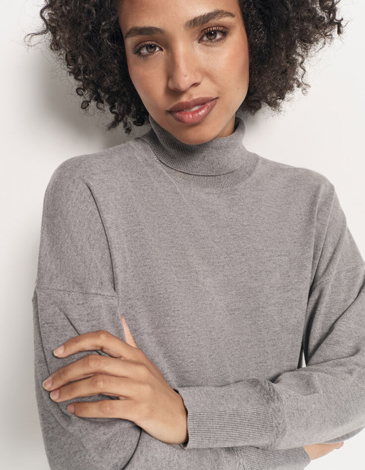 TANAKA - Pull gris tricot fin à col roulé-5 TANAKA - Pull gris tricot fin à col roulé-5