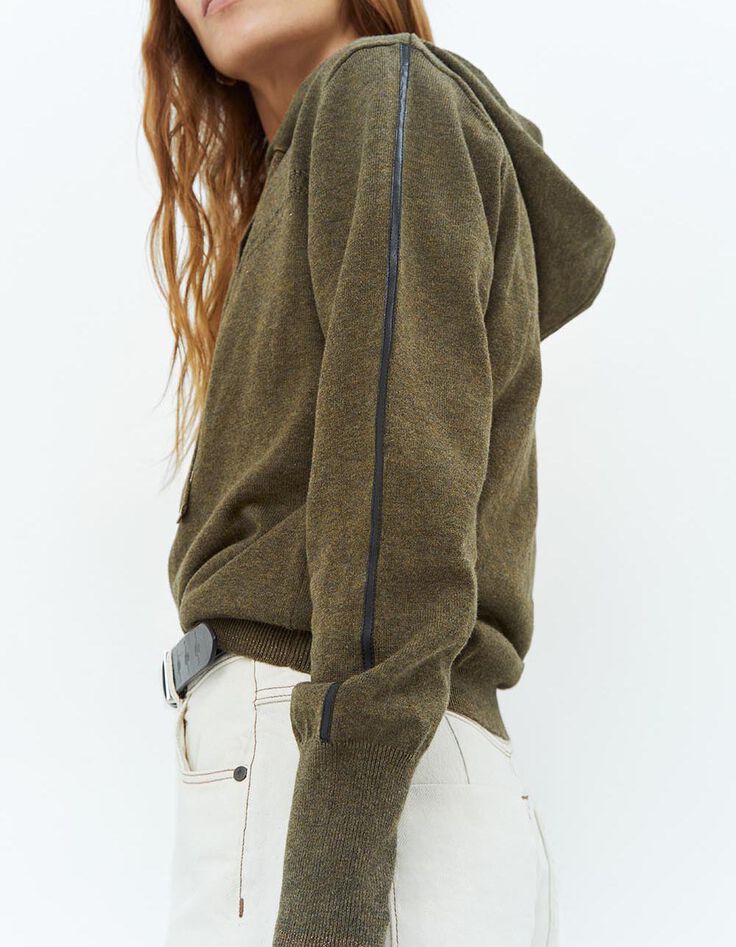 TARA - Cardigan kaki zippé à capuche-2