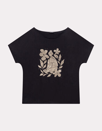 MAGICA - T-shirt noir coton bio danseuse dorée revisitée-1