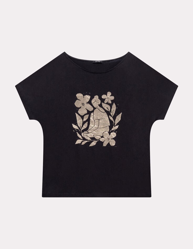 MAGICA - T-shirt noir coton bio danseuse dorée revisitée-1 MAGICA - T-shirt noir coton bio danseuse dorée revisitée-1