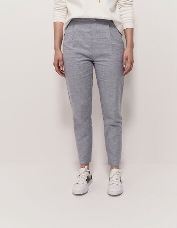 POSY - Pantalon carotte bleu motif rayures fantaisie-2
