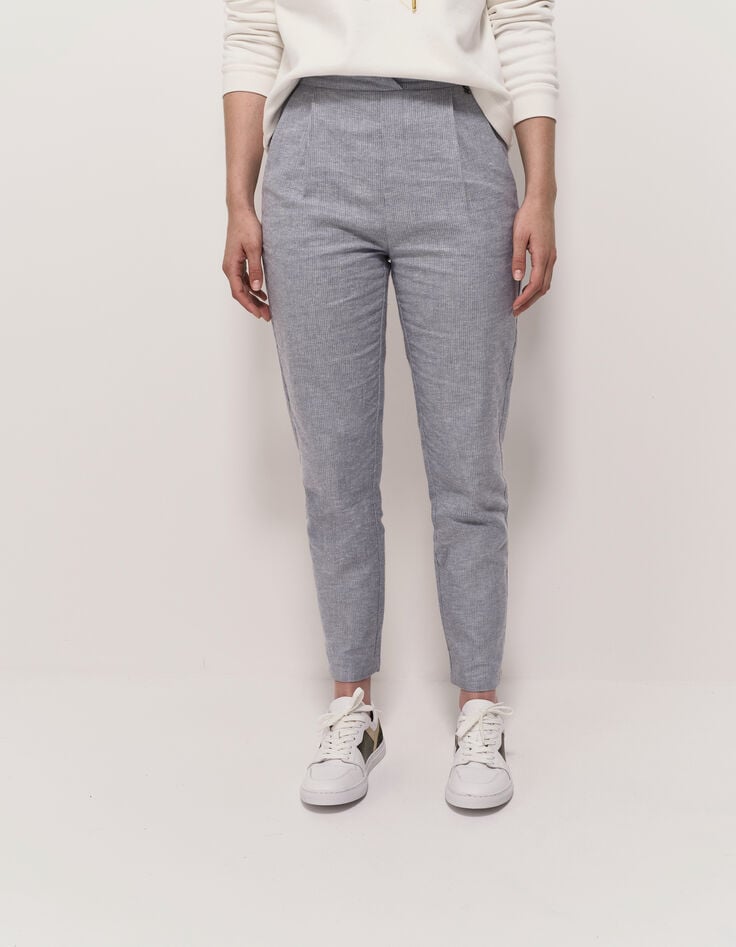 POSY - Pantalon carotte bleu motif rayures fantaisie-2 POSY - Pantalon carotte bleu motif rayures fantaisie-2