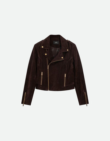 DEAN - Blouson marron en cuir velours esprit motard-5