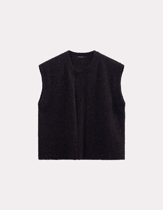 TESSA - Cardigan marron tricot bouclette sans manches
