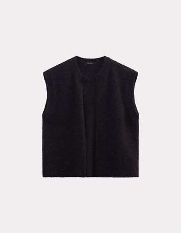 TESSA - Cardigan marron tricot bouclette sans manches-1