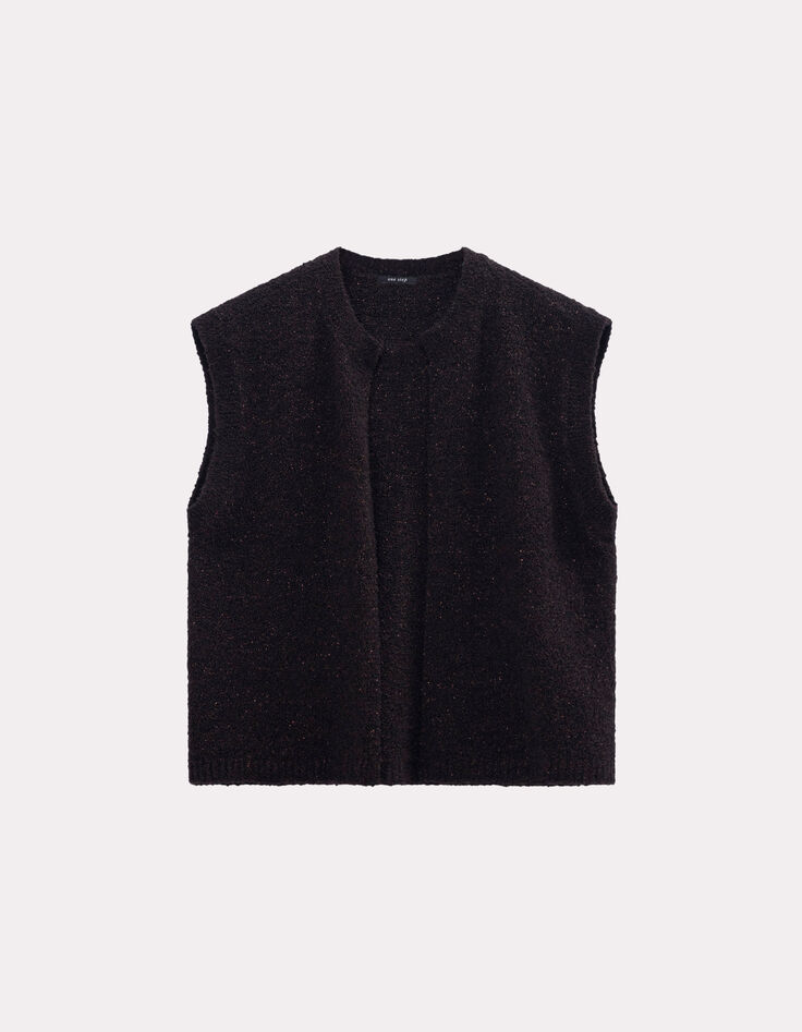TESSA - Cardigan marron tricot bouclette sans manches-1