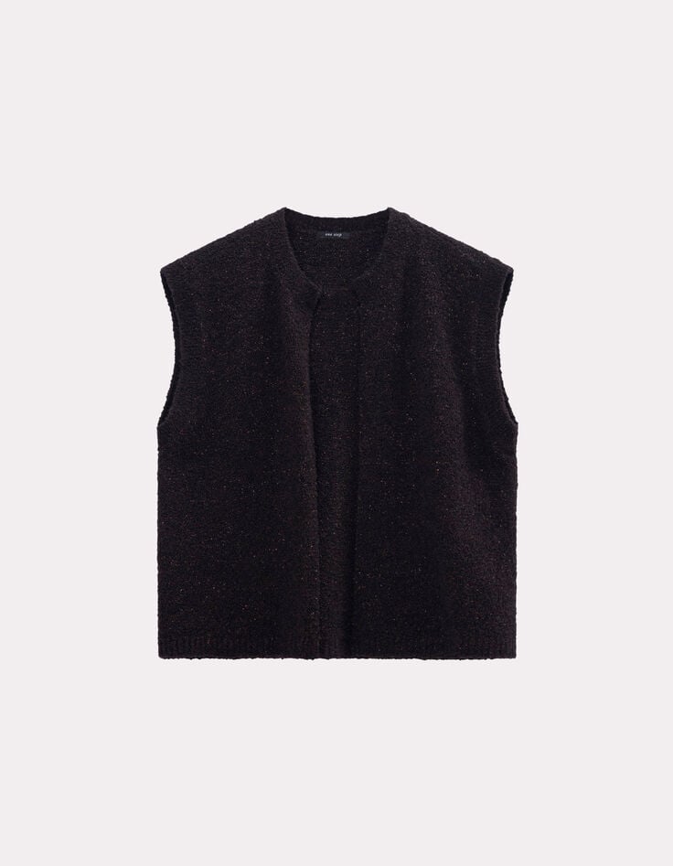 TESSA - Cardigan marron tricot bouclette sans manches-1 TESSA - Cardigan marron tricot bouclette sans manches-1