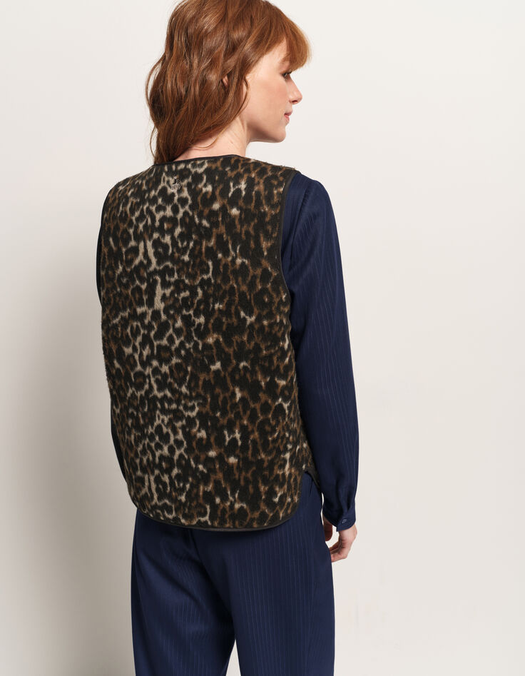 ARIEL - Gilet réversible noir et motif léopard-3