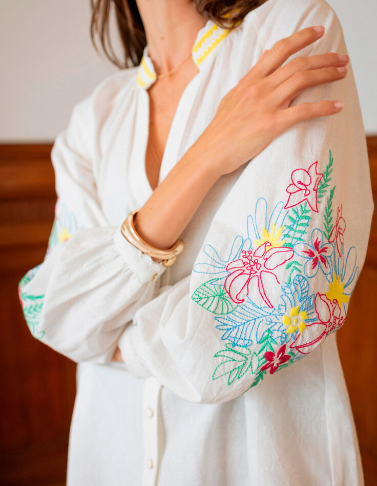 CORACAO - Chemise blanche broderies placées -5