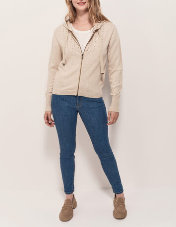 TARA - Cardigan ficelle tricot &agrave; capuche et clous-2