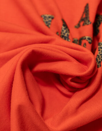MAGICA - T-shirt orange coton bio message léopard-8