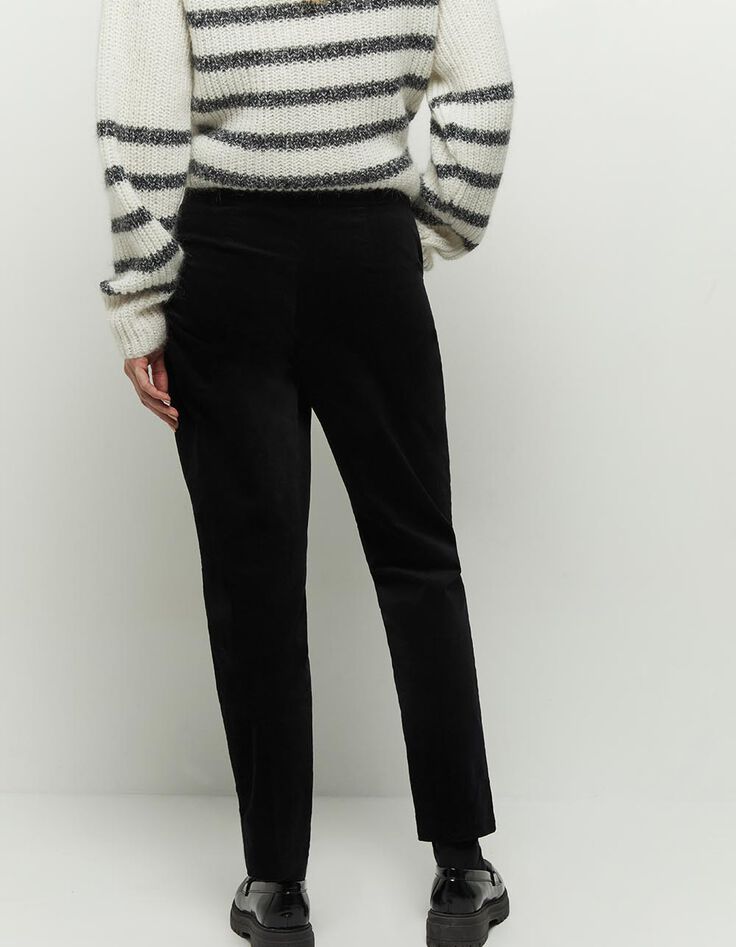 POKA - Pantalon city noir en velours ras-3